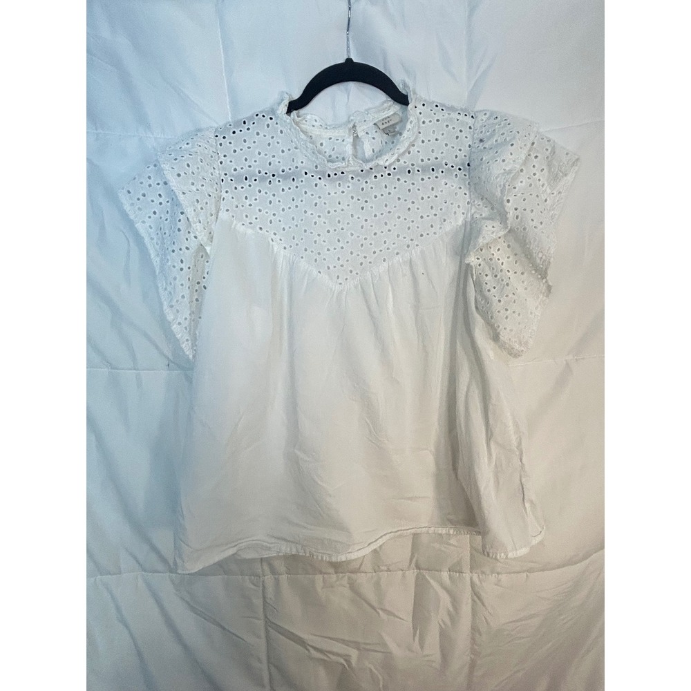 A‎ New Day Womens White Eyelet Flutter Sleeve Blouse Top Size L